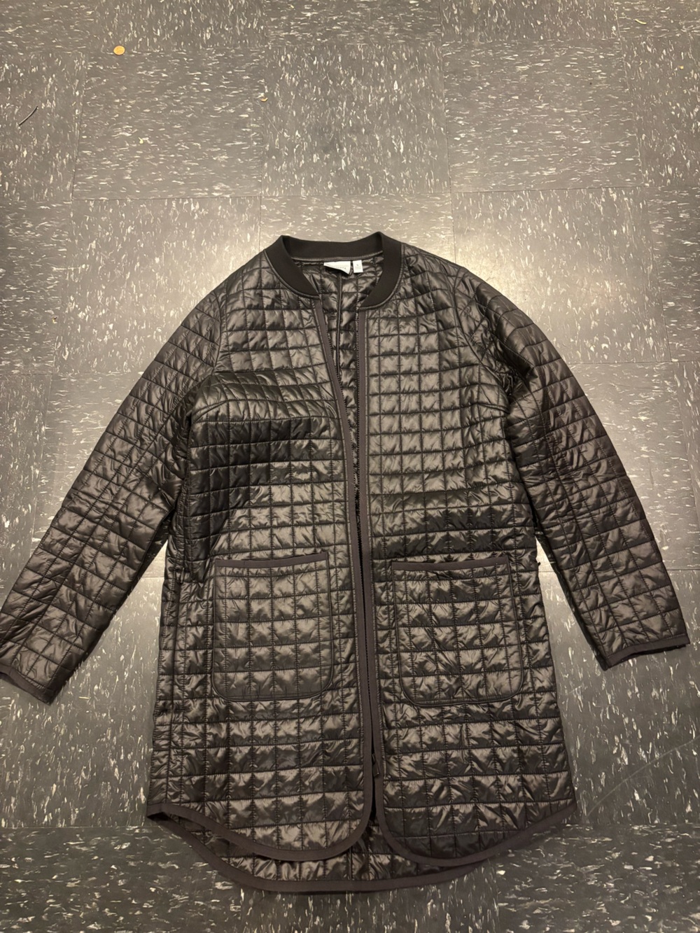 Athleta Black Quilted Zip Bomber Jacket